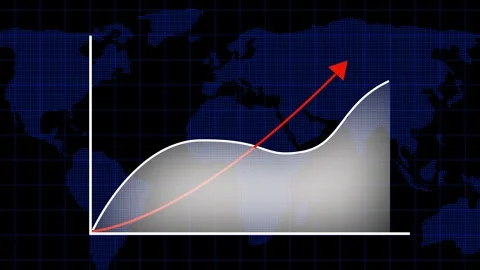 Line graph animation with upward arrow. Line graph financial growth on worl.. Stock Footage 337618946