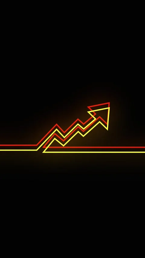 Line graph animation with upward arrows. Line graph red and yellow growth d.. Stock Footage 346053631