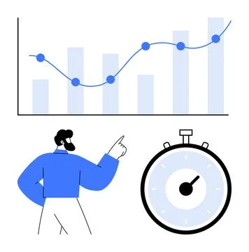 Line graph bar chart stopwatch professional person pointing. Ideal for busine イラスト素材