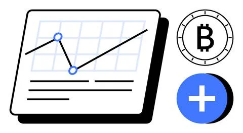 Line Graph with Bitcoin Symbol and Add Icon Representing Cryptocurrency Ana.. Stock Illustration