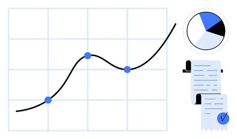 Line Graph with Data Points and Pie Chart for Financial Analysis Stock Illustration