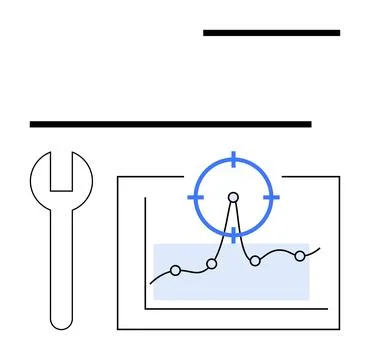 Line graph with data points and magnifier overlay emphasizes analytics, while Stock Illustration