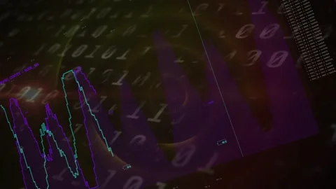 Line graph emerging from left starting waveform climbing binary digits drifting Stock Footage 334418993