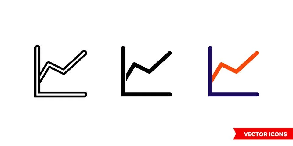 Line graph icon of 3 types color, black and white, outline. Isolated vector s Stock Illustration