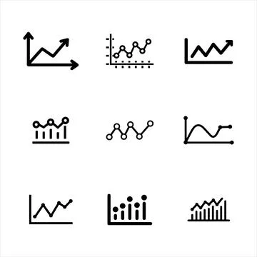 Line graph icons set Stock Illustration