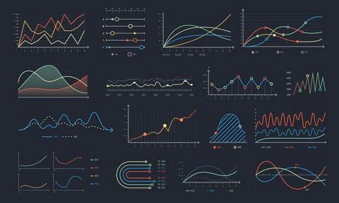 Line graph. Linear chart growth, business diagram graphs and colorful histo.. Illustrazione stock