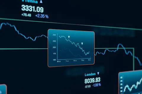  Line graph moving down, bear markert, stock market and exchange informati... Stock Photos