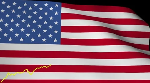 Line graph over rippling American flag animation Stock Footage 10757110