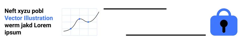 Line graph showcasing fluctuating data next to a blue padlock symbolizing sec Stock Illustration