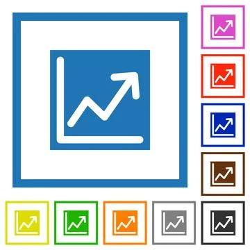 Line graph solid flat framed icons Stockillustratie