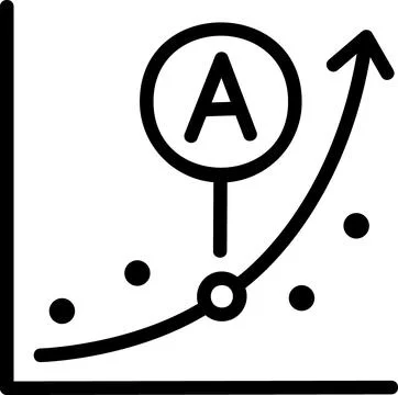 Line graph targeting milestone point A icon Stock Illustration