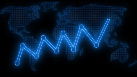 Line Graph on World Map Background, Glowing Neon Light Animated Bar Graph w.. Stock Footage 318108806