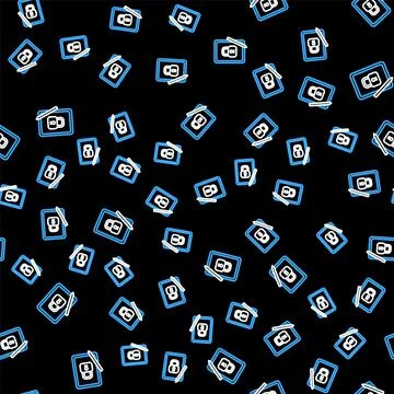 Line Graphic tablet with closed padlock icon isolated seamless pattern on black Stock Illustration