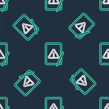 Line Graphic tablet with exclamation mark icon isolated seamless pattern on.. Stock Illustration