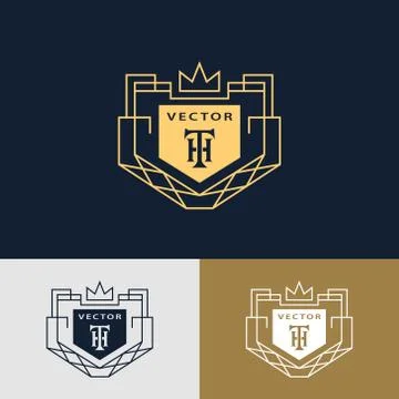 Line graphics monogram. Abstract logo with crown. Vector template in trendy  Stock Illustration