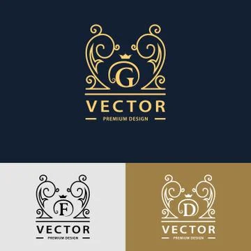 Line graphics monogram. Elegant art logo design. Letter G, D, F. Graceful   Stock-Illustration