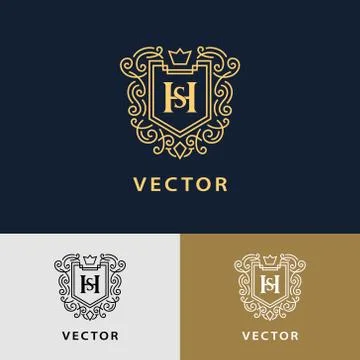 Line graphics monogram. Elegant art logo design. Letter SH. Graceful template Stock-Illustration