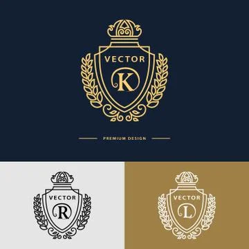 Line graphics monogram. Elegant art logo design. Letter K, R, L. Emblem   스톡 일러스트