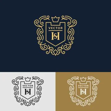 Line graphics monogram. Elegant art logo design. Letter SH. Graceful template Stock-Illustration
