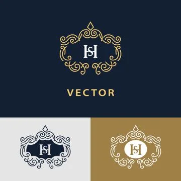 Line graphics monogram. Elegant art logo design. Letter SH. Graceful template Stock Illustration