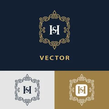 Line graphics monogram. Elegant art logo design. Letter SH. Graceful template Stock-Illustration