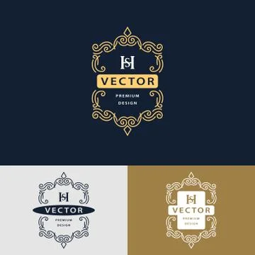 Line graphics monogram. Elegant art logo design. Letter SH. Graceful template Stock-Illustration