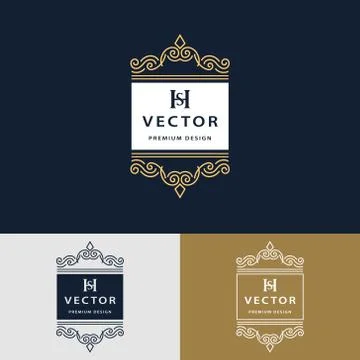 Line graphics monogram. Elegant art logo design. Letter SH. Graceful template Stock Illustration