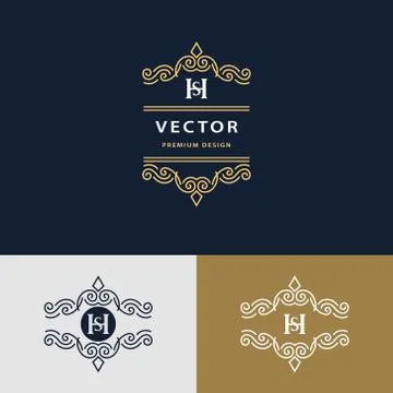 Line graphics monogram. Elegant art logo design. Letter SH. Graceful template Stock-Illustration