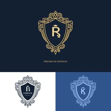 Line graphics monogram. Elegant art logo design. Letter R, B, K. Graceful   Stock-Illustration