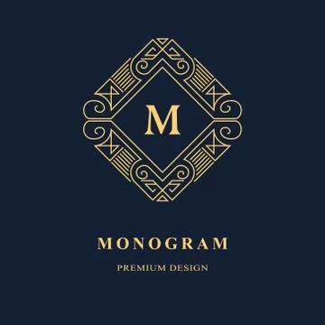 Line graphics monogram. Elegant art logo design. Emblem. Graceful template. M 스톡 일러스트