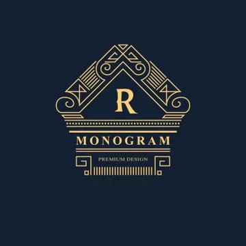 Line graphics monogram. Elegant art logo design. Emblem. Graceful template. R 스톡 일러스트
