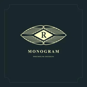 Line graphics monogram. Elegant art logo design. Letter R. Graceful template. Stock Illustration