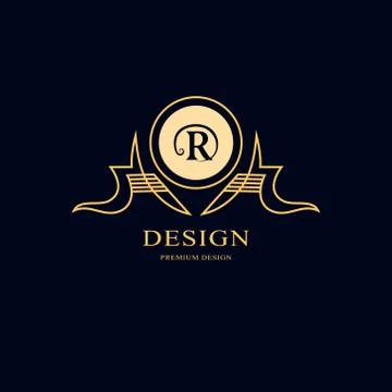Line graphics monogram. Elegant art logo design. Letter R. Graceful template. Illustrazione stock