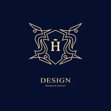 Line graphics monogram. Elegant art logo design. Letter H. Graceful template. 스톡 일러스트