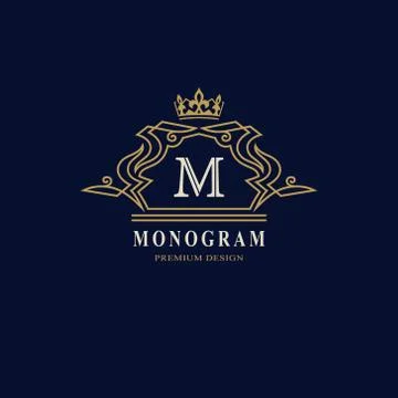 Line graphics monogram. Elegant art logo design. Letter M. Graceful template. Stock-Illustration