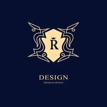Line graphics monogram. Elegant art logo design. Letter R. Graceful template. Illustrazione stock