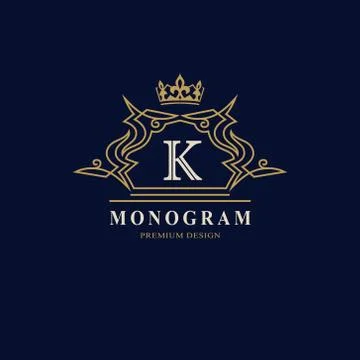 Line graphics monogram. Elegant art logo design. Letter K. Graceful template. 스톡 일러스트