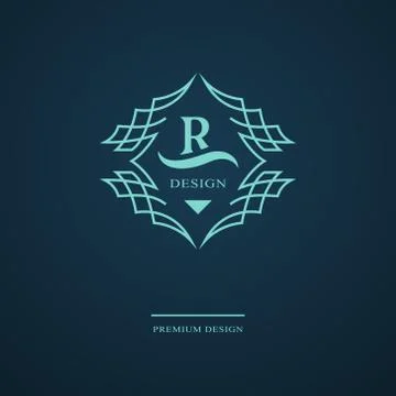 Line graphics monogram. Elegant art logo design. Letter R. Graceful template. Illustrazione stock
