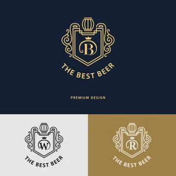 Line graphics monogram. Logo design. Flourishes frame ornament  emblems for beer Stock Illustration
