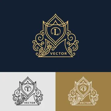 Line graphics monogram. Logo design. Vector Flourishes frame emblem template  Stock-Illustration