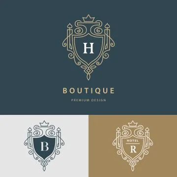 Line graphics monogram. Royal art logo design. Letter H, B, R. Graceful   Stock-Illustration