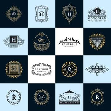 Line graphics monogram. Vintage Logos Design Templates Set. Business sign  스톡 일러스트