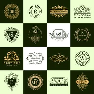 Line graphics monograms. Logo  Set. Business sign. Letter emblems. Vector  Stock Illustration