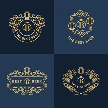 Line graphics monograms. Set of Logo design. for beer house, tavern. 스톡 일러스트