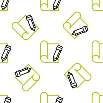 Line Graphing paper for engineering and pencil icon isolated seamless pattern on Stockillustratie