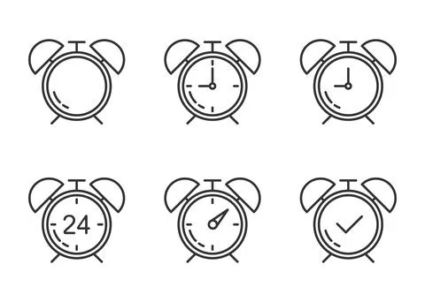 Line gray set of clock alarm on white background. Vector illustration. Stock Illustration