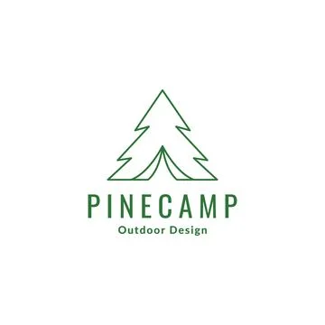 Line green tree pine with camp tent logo design vector graphic symbol icon .. Stock Illustration
