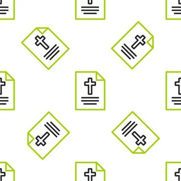 Line Greeting card with Happy Easter icon isolated seamless pattern on white Stock Illustration