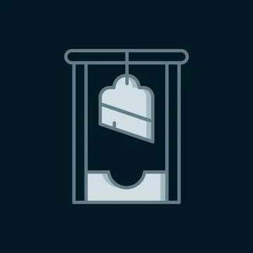 Line Guillotine medieval execution icon isolated on black background. Flat .. 스톡 일러스트