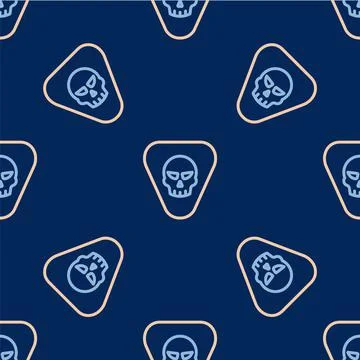 Line Guitar pick icon isolated seamless pattern on blue background. Musical Stock Illustration